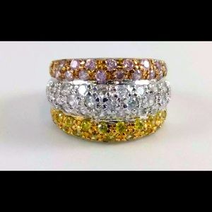 VTG Sterling Silver Multi stones Cigar Ring Size 5